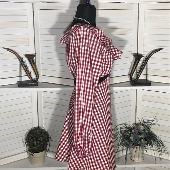 Lovers and Friends Gingham Red Mini Dress One Shoulder M - Picture 6 of 16